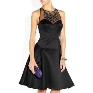 Milly New York Black Embellished Neckline Fit And Flare Aviana Sateen‎ Dress 4